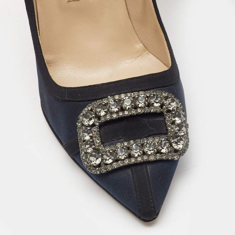 Pre Owned Manolo Blahnik Navy Blue Fabric Gotrian Pumps Size 40