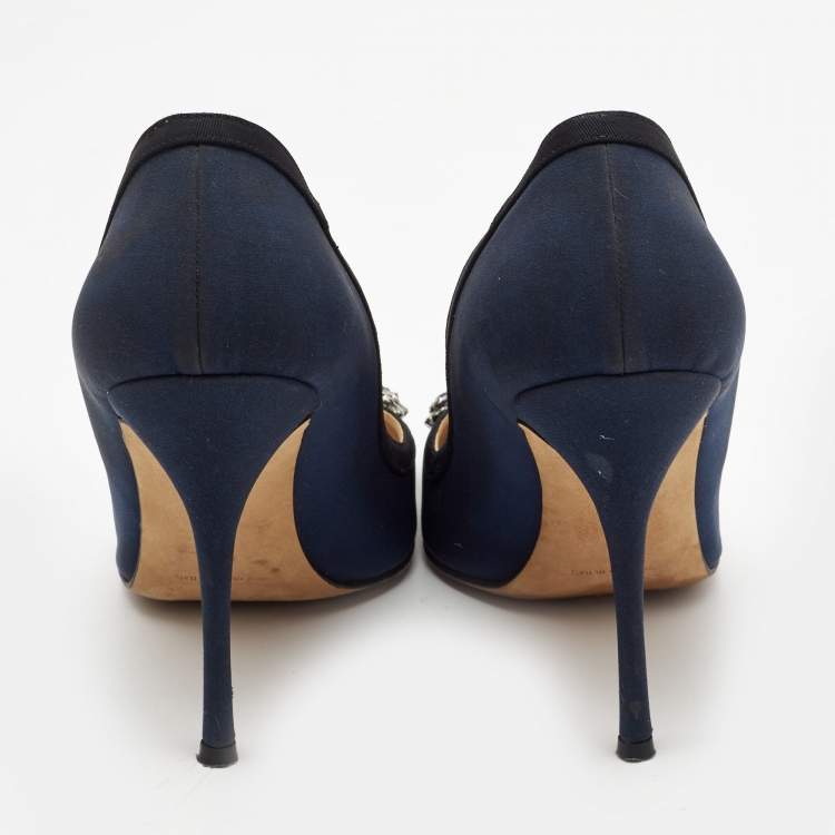 Pre Owned Manolo Blahnik Navy Blue Fabric Gotrian Pumps Size 40