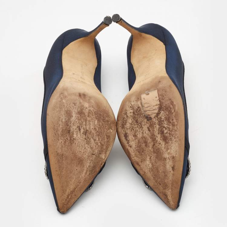 Pre Owned Manolo Blahnik Navy Blue Fabric Gotrian Pumps Size 40