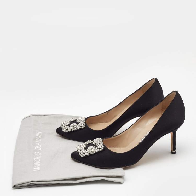 Pre Owned Manolo Blahnik Black Satin Hangisi Pumps Size 36.5