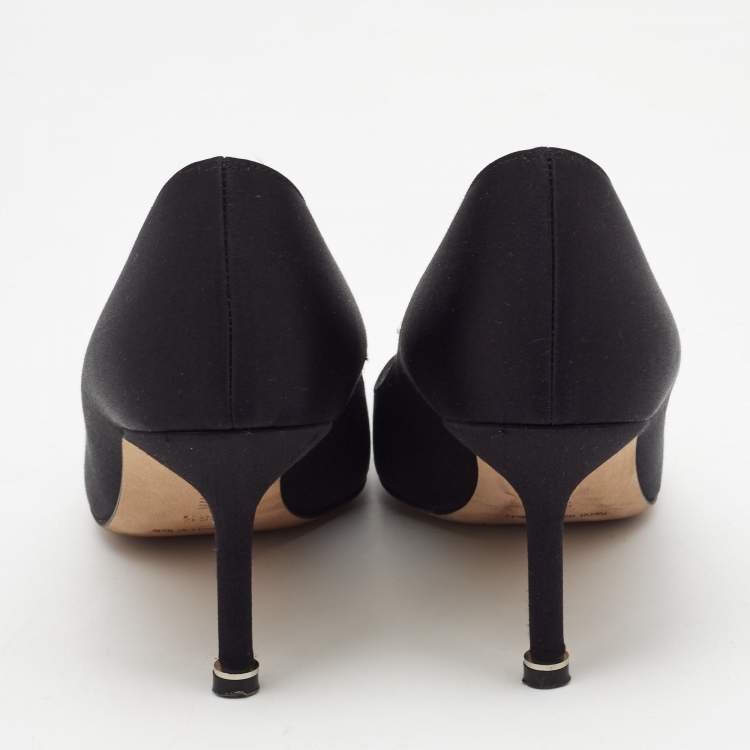Pre Owned Manolo Blahnik Black Satin Hangisi Pumps Size 36.5