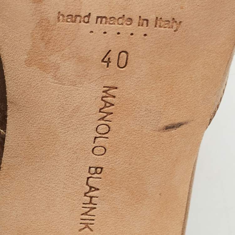 Pre Owned Manolo Blahnik Light Brown Satin Hangisimu Mules Size 40