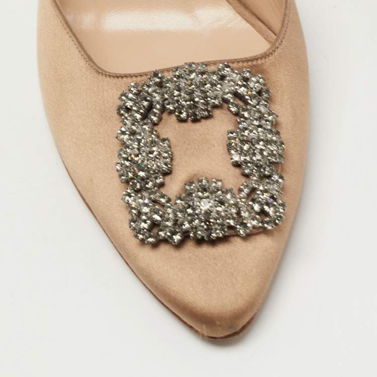 Pre Owned Manolo Blahnik Light Brown Satin Hangisimu Mules Size 40