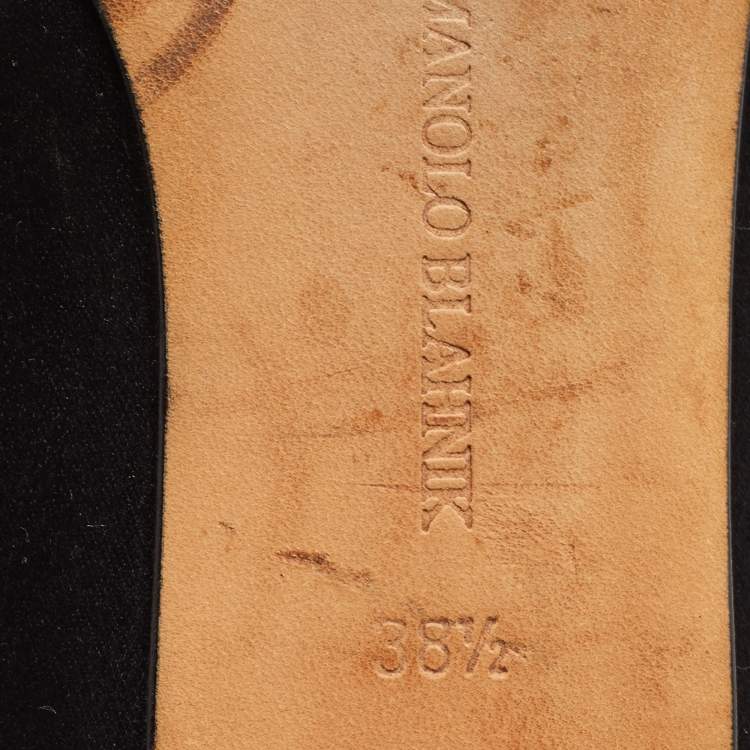 Pre Owned Manolo Blahnik Black Satin Hangisi Ballet Flats Size 38.5