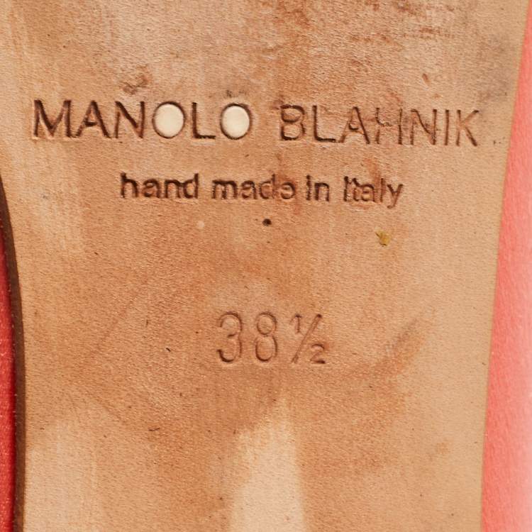 Pre Owned Manolo Blahnik Peach Pink Satin Hangisi Ballet Flats Size 38.5 