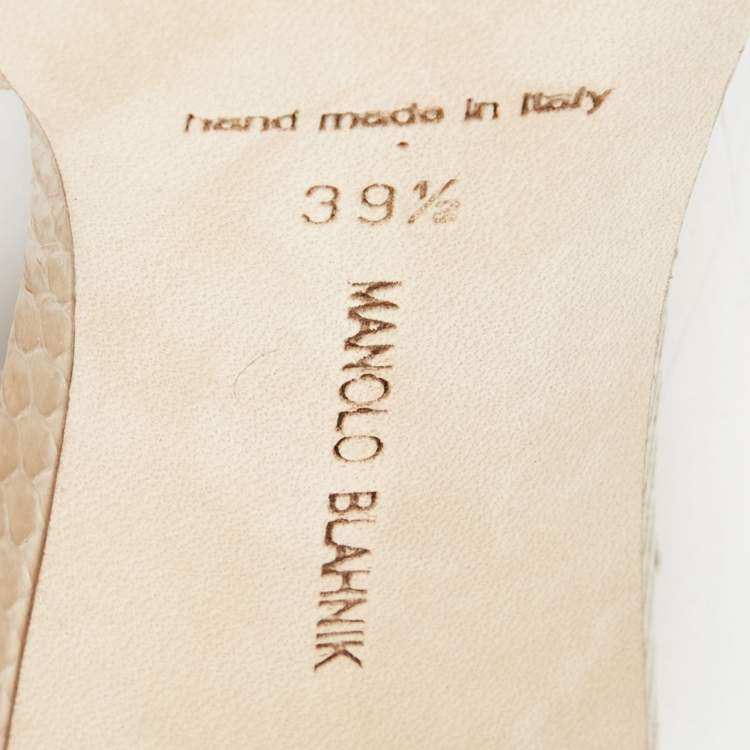 Pre Owned Manolo Blahnik Beige Snakeskin Leather Callasli Slingback Sandals Size 39.5