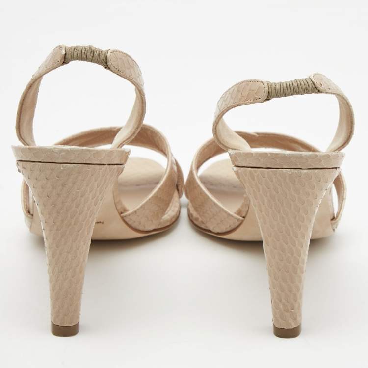 Pre Owned Manolo Blahnik Beige Snakeskin Leather Callasli Slingback Sandals Size 39.5
