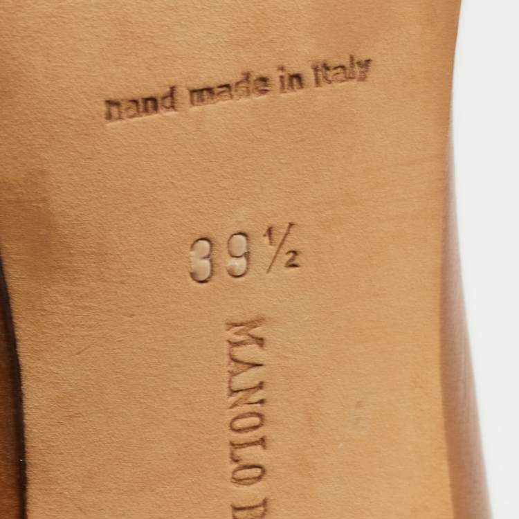 Pre Owned Manolo Blahnik Brown Leather Camparinew Mary Jane Pumps Size 39.5