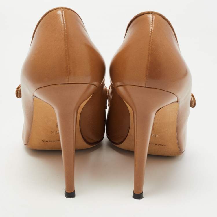 Pre Owned Manolo Blahnik Brown Leather Camparinew Mary Jane Pumps Size 39.5