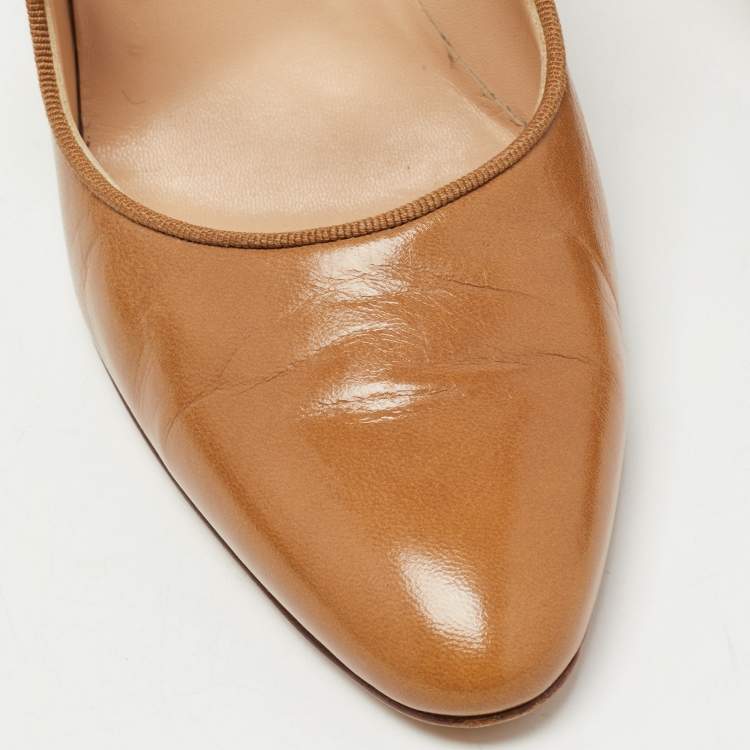 Pre Owned Manolo Blahnik Brown Leather Camparinew Mary Jane Pumps Size 39.5