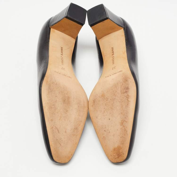 Pre Owned Manolo Blahnik Black Leather Okkatopla Pumps Size 37