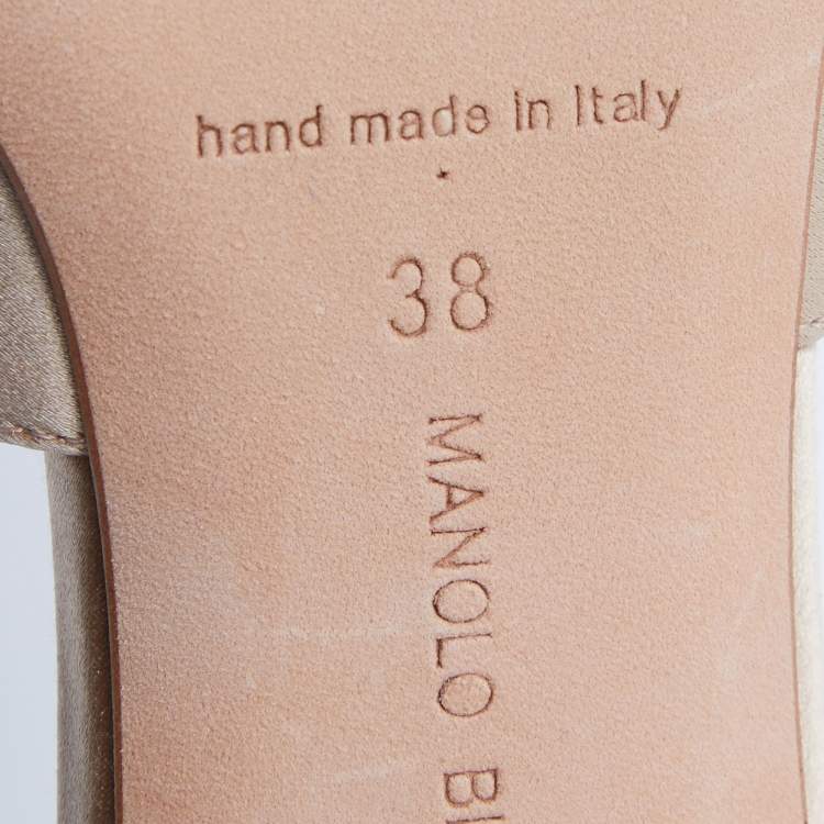Pre Owned Manolo Blahnik Beige Satin Embellished Martanew Slide Sandals Size 38