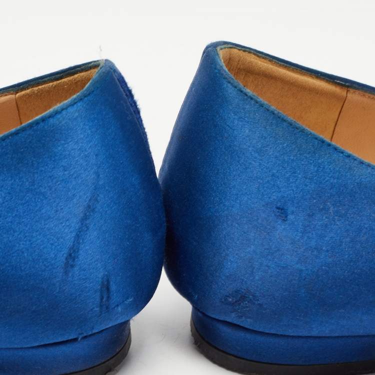 Pre Owned Manolo Blahnik Blue Satin Hangisi Ballet Flats Size 37 