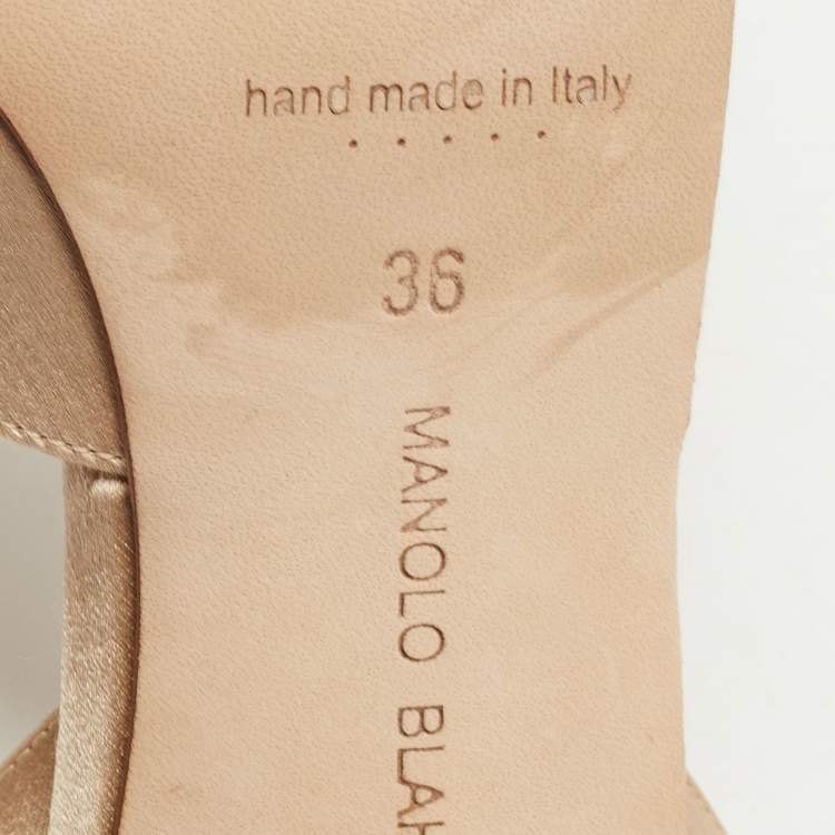 Pre Owned Manolo Blahnik Beige Satin Prietasli Slingback Pumps Size 36