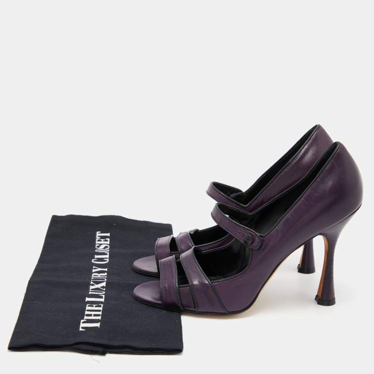 Pre Owned Manolo Blahnik Purple Leather Juanita Mary Jane Pumps Size 40.5