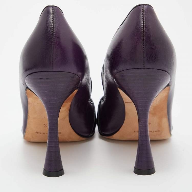 Pre Owned Manolo Blahnik Purple Leather Juanita Mary Jane Pumps Size 40.5