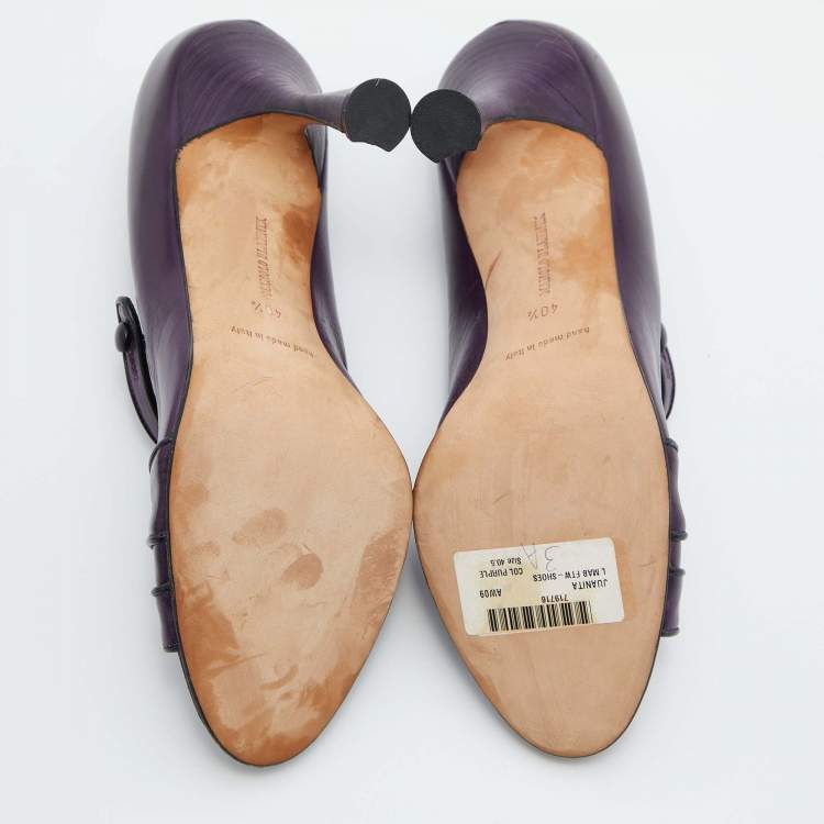Pre Owned Manolo Blahnik Purple Leather Juanita Mary Jane Pumps Size 40.5