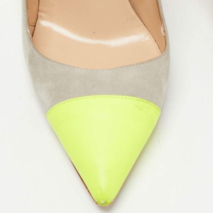 Pre Owned Manolo Blahnik Grey/Green Suede and Leather BB Pumps Size 39