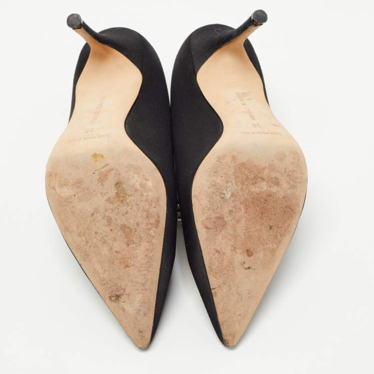 Pre Owned Manolo Blahnik Black Satin Nadira Pumps Size 36