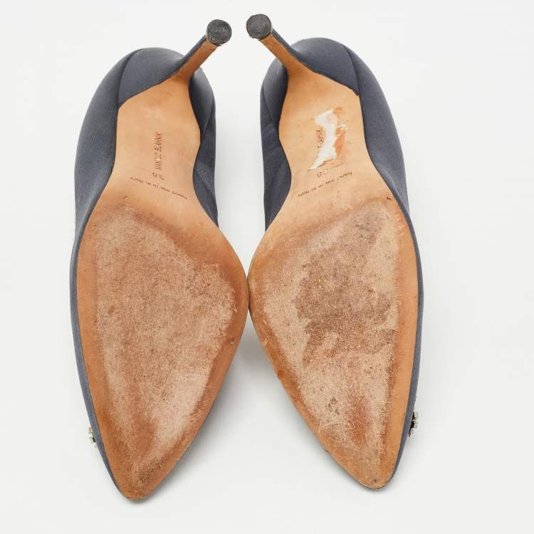 Pre Owned Manolo Blahnik Dark Grey Satin Hangisi Pumps Size 38