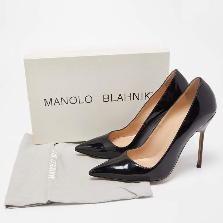 Pre Owned Manolo Blahnik Black Patent Leather  BB  Pointed Toe Pumps Size 37.5