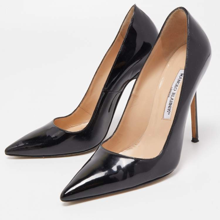 Manolo Blahnik Black Patent Leather Bb Pointed Toe Pumps Size 37.5
