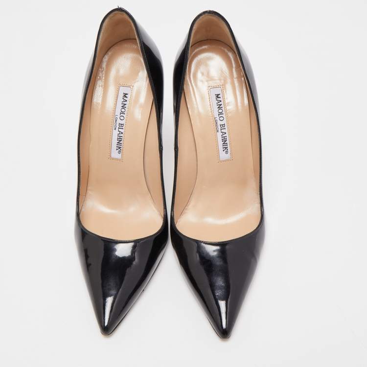 Pre Owned Manolo Blahnik Black Patent Leather  BB  Pointed Toe Pumps Size 37.5