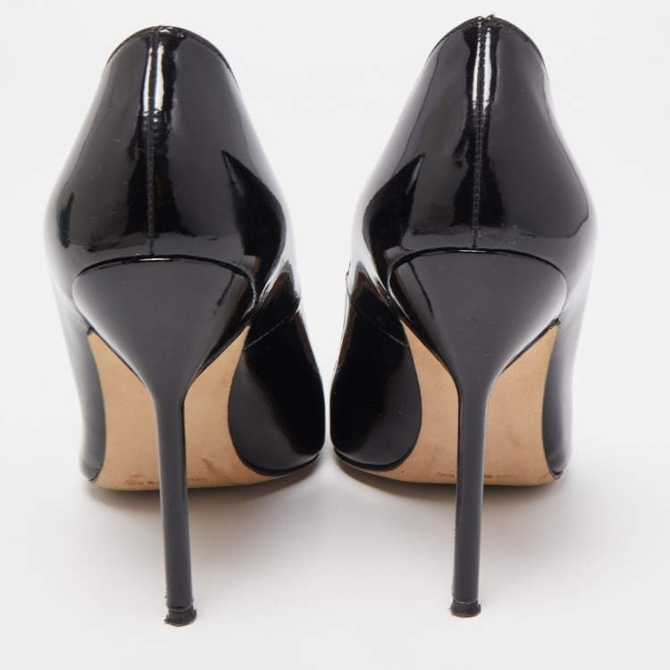 Pre Owned Manolo Blahnik Black Patent Leather  BB  Pointed Toe Pumps Size 37.5