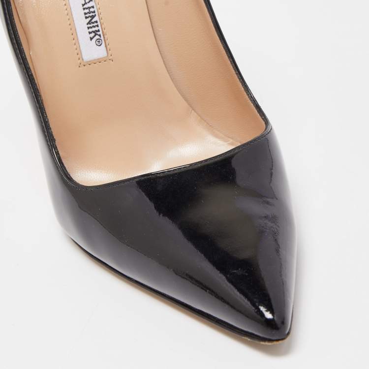 Pre Owned Manolo Blahnik Black Patent Leather  BB  Pointed Toe Pumps Size 37.5