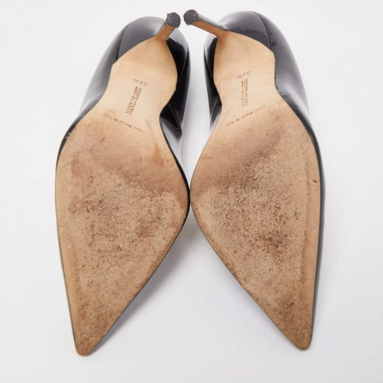 Pre Owned Manolo Blahnik Black Patent Leather  BB  Pointed Toe Pumps Size 37.5