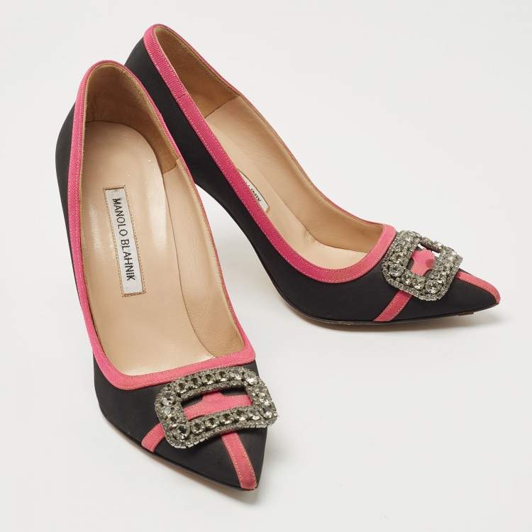 Pre Owned Manolo Blahnik Black/Pink Gotrian Crystal Embellished Pumps Size 39.5