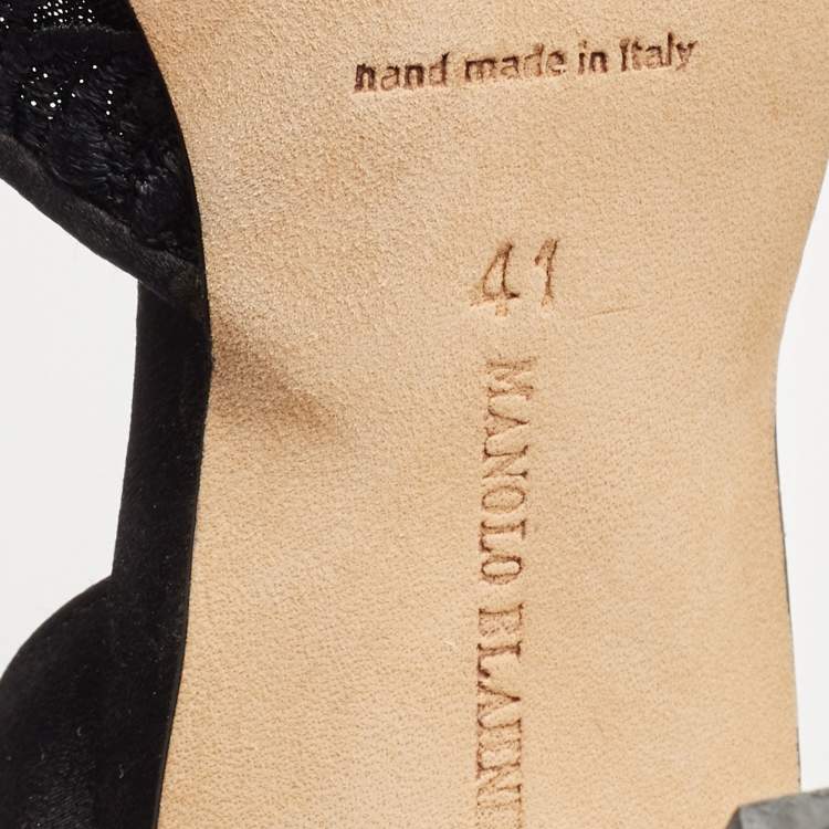 Pre Owned Manolo Blahnik Black Mesh and Satin  Slingback Pumps Size 41