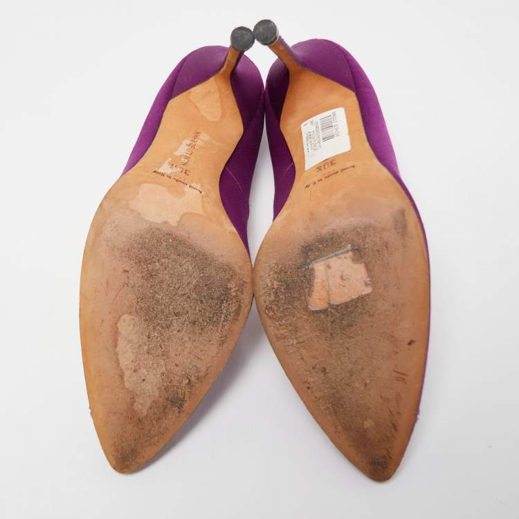 Pre Owned Manolo Blahnik Purples Satin Hangisi Pumps Size 39.5