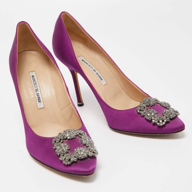 Pre Owned Manolo Blahnik Purples Satin Hangisi Pumps Size 39.5
