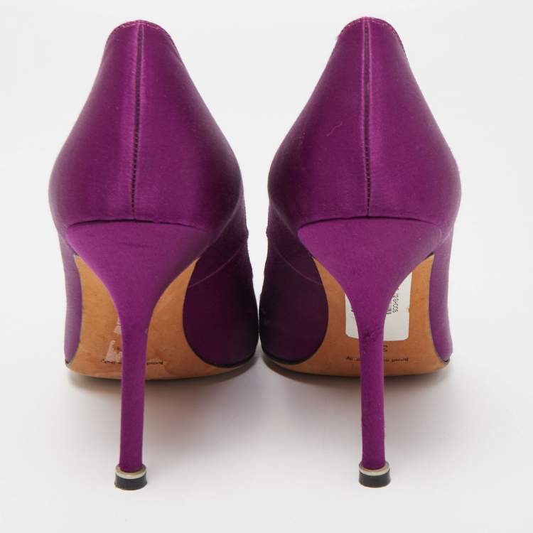 Pre Owned Manolo Blahnik Purples Satin Hangisi Pumps Size 39.5