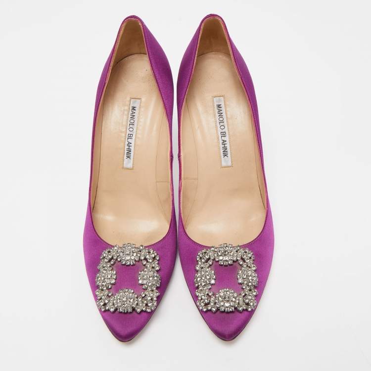 Pre Owned Manolo Blahnik Purples Satin Hangisi Pumps Size 39.5