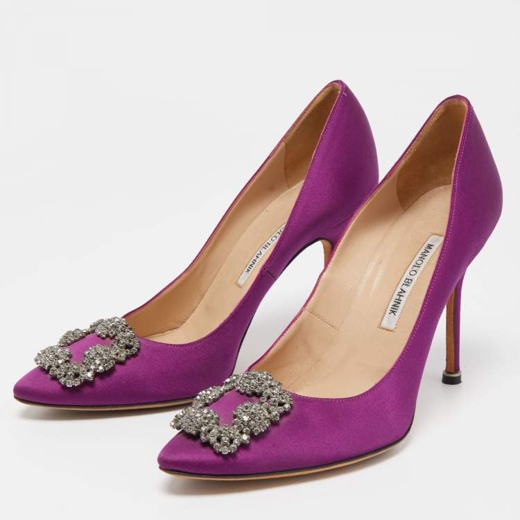 Pre Owned Manolo Blahnik Purples Satin Hangisi Pumps Size 39.5
