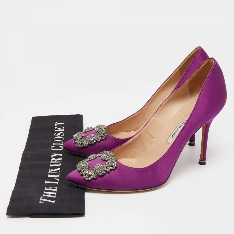 Pre Owned Manolo Blahnik Purples Satin Hangisi Pumps Size 39.5