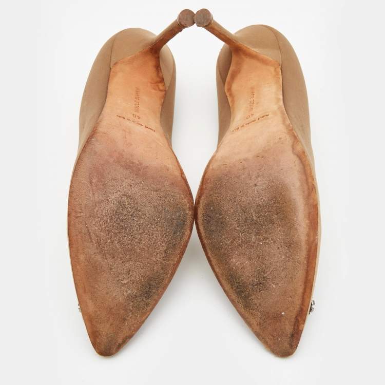 Pre Owned Manolo Blahnik Brown Satin Hangisi Pumps Size 40