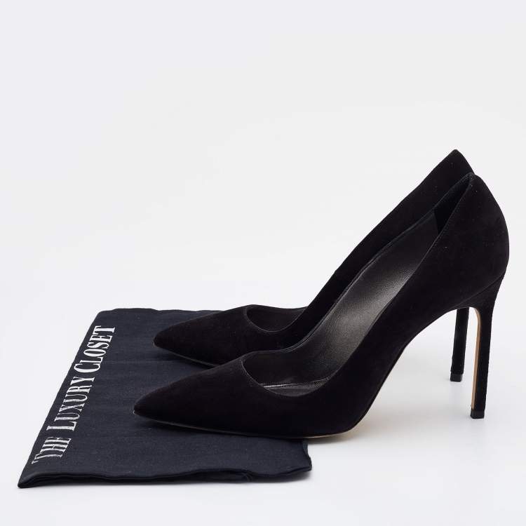 Pre Owned Manolo Blahnik Black Suede Pointed Toe BB Pumps Size 37.5
