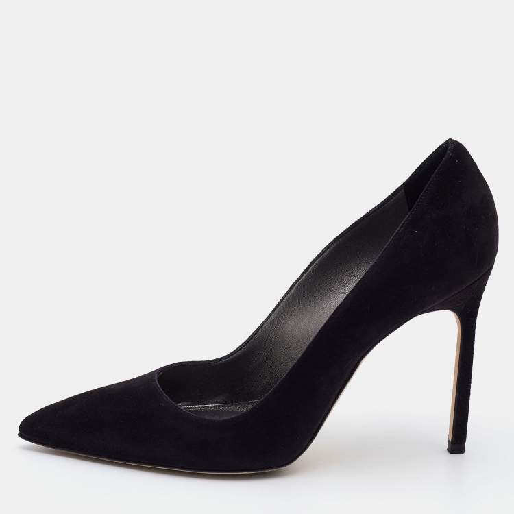 Pre Owned Manolo Blahnik Black Suede Pointed Toe BB Pumps Size 37.5