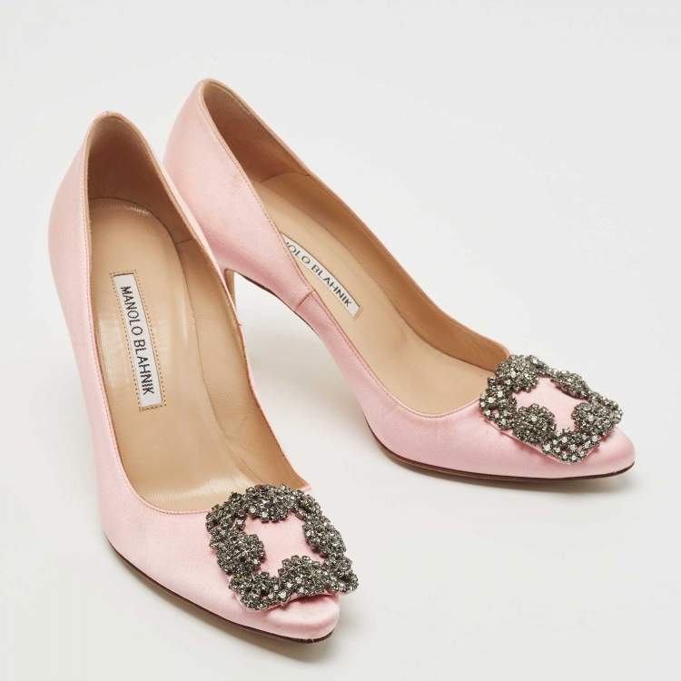 Pre Owned Manolo Blahnik Pink Satin Hangisi Pumps Size 35.5