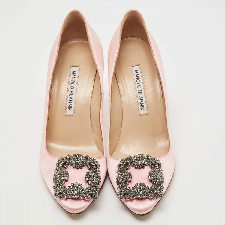 Pre Owned Manolo Blahnik Pink Satin Hangisi Pumps Size 35.5