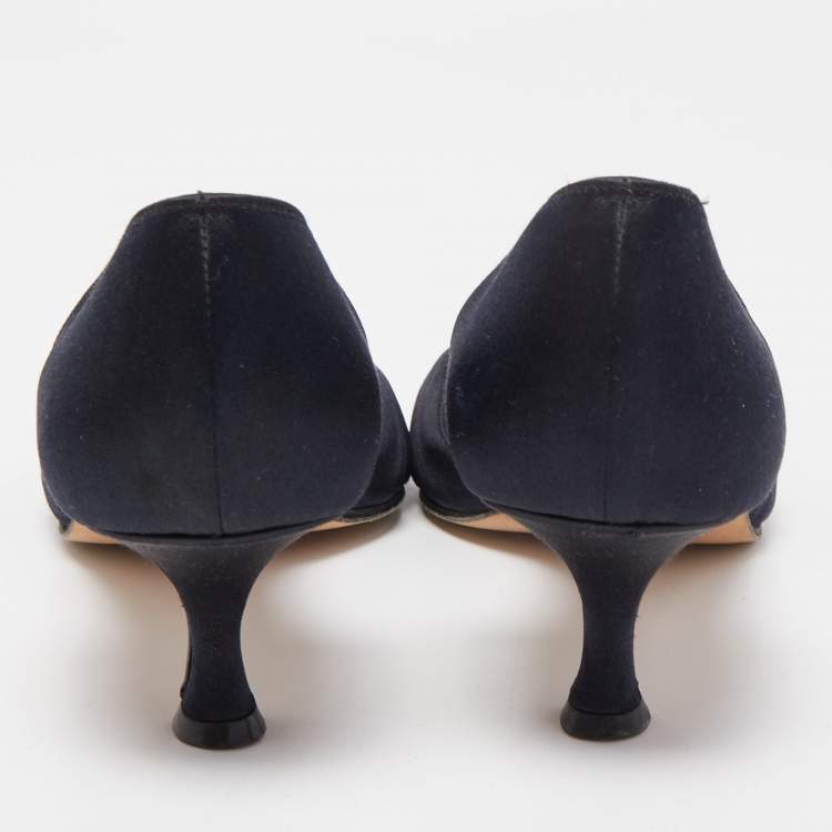 Pre Owned Manolo Blahnik Black Satin Sedaraby D'orsay Sandals Size 39.5