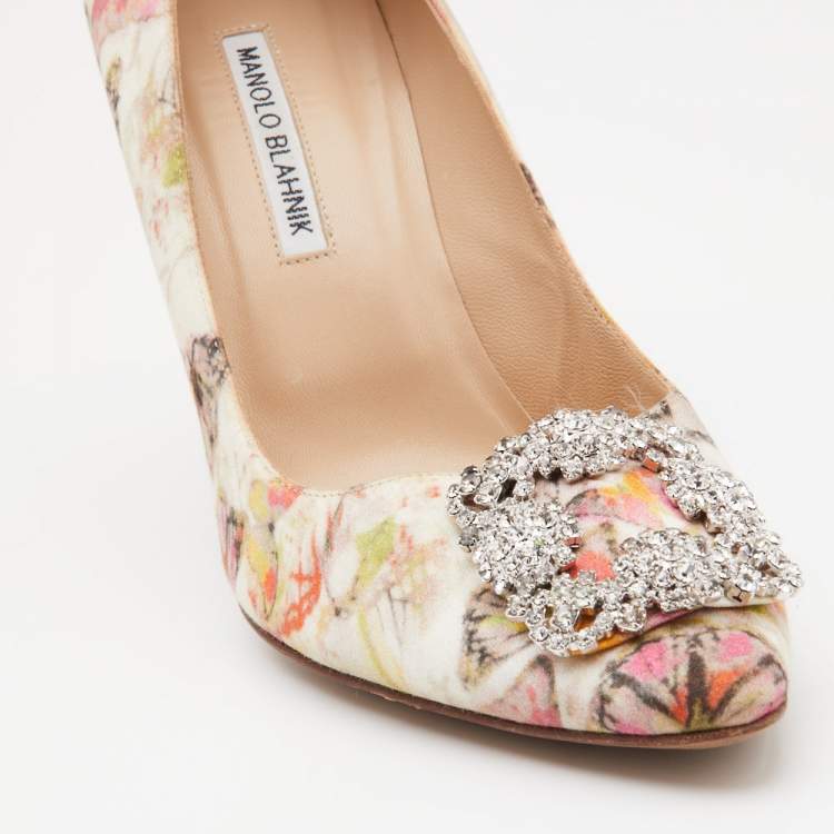 Pre Owned Manolo Blahnik Multicolor Butterfly Print Fabric Hangisi Pumps Size 41
