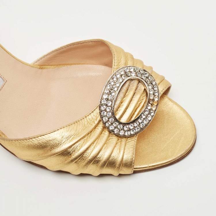 Pre Owned Manolo Blahnik Gold Leather Sedaraby Pumps Size 39