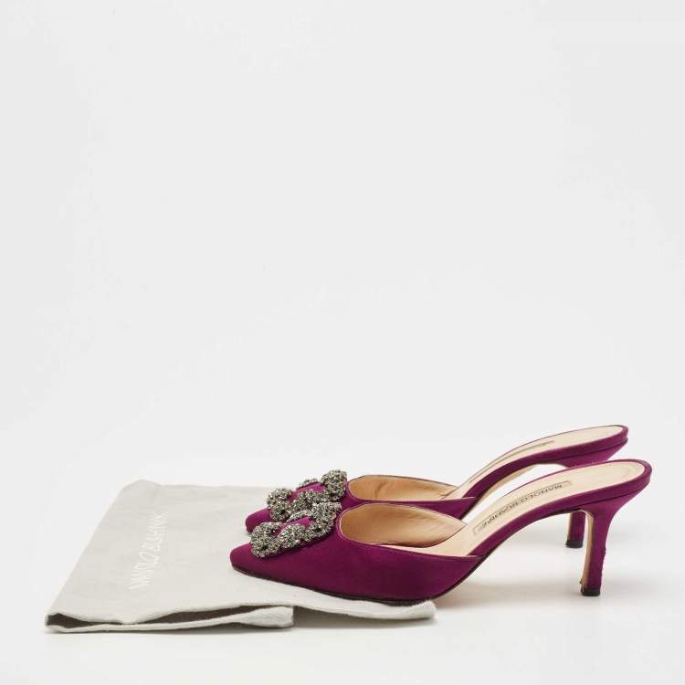 Pre Owned Manolo Blahnik Purple Satin Hangisimu Mules Size 37