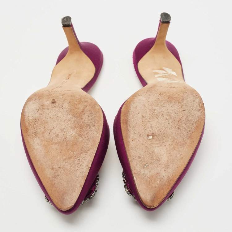 Pre Owned Manolo Blahnik Purple Satin Hangisimu Mules Size 37