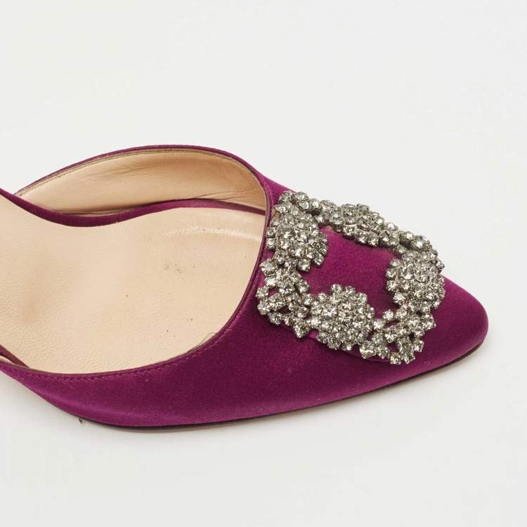 Pre Owned Manolo Blahnik Purple Satin Hangisimu Mules Size 37