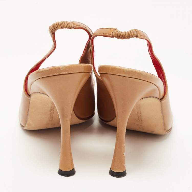 Pre Owned Manolo Blahnik Brown Leather Peep Toe Slingback Sandals Size 38